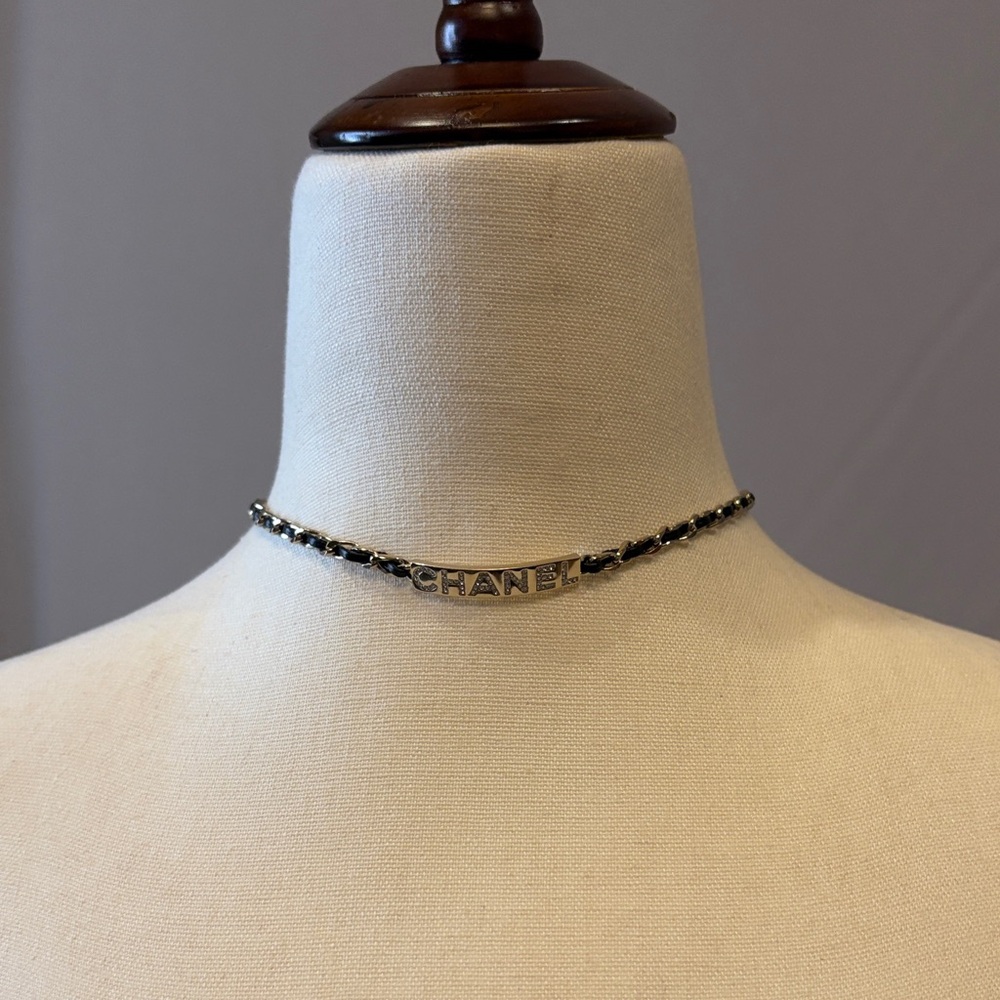 CHANEL Silver Logo Choker Necklace
